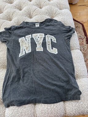 PINK Victoria's Secret Kids Charcoal Grey 'NYC' Tee with Sparkle Letters